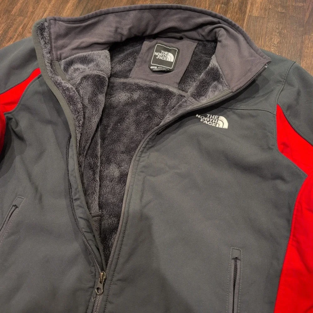 The North‎ Face Mens Jacket Gray Red Full Zip Fleece Lined Activewear Size L